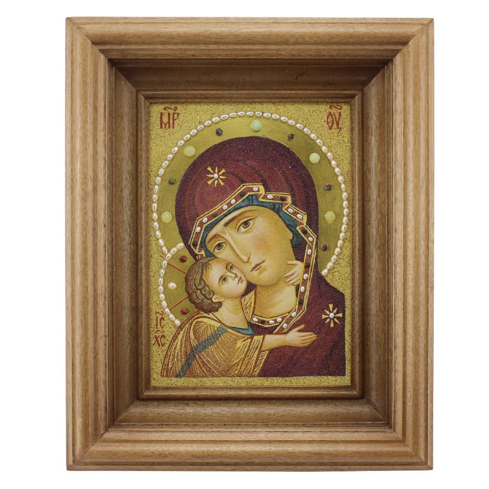 Икона БМ Владимирская/ 180*130/ оклад Дуб/ руч. работа./ камень/ 0705Ф