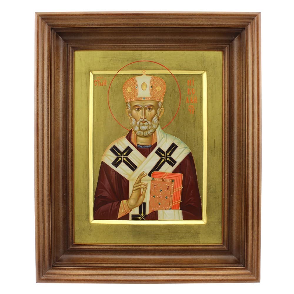 Икона Св.Николай в митре 190*250/ писанная/ оклад Дуб/ руч. работа/ ГК0701