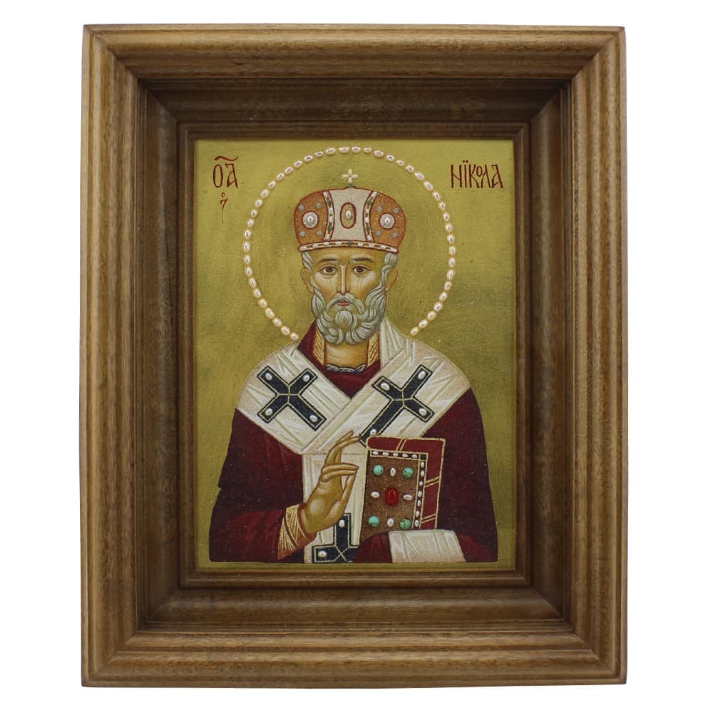 Икона Св.Николай Чудотворец/ 200*150/ оклад Дуб/ руч. работа./ камень/ 0707Ф