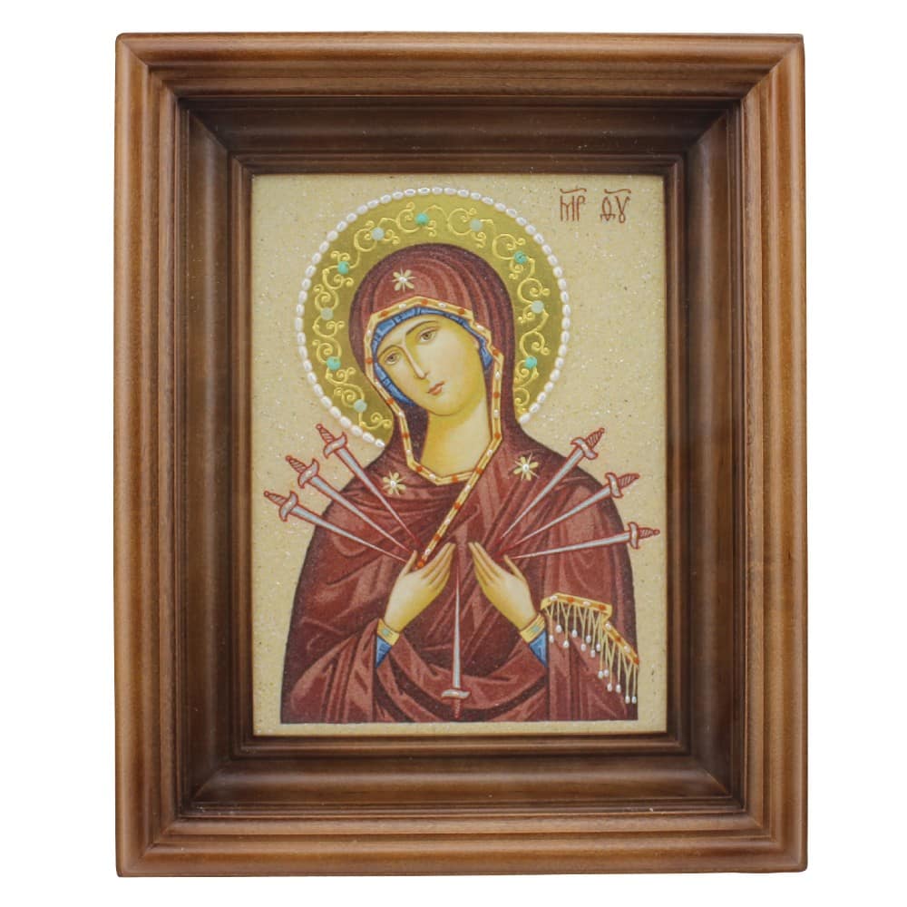 Икона БМ Семистрельная/ 210*150/ оклад Дуб/ руч. работа/ камень/ 07-07Ф