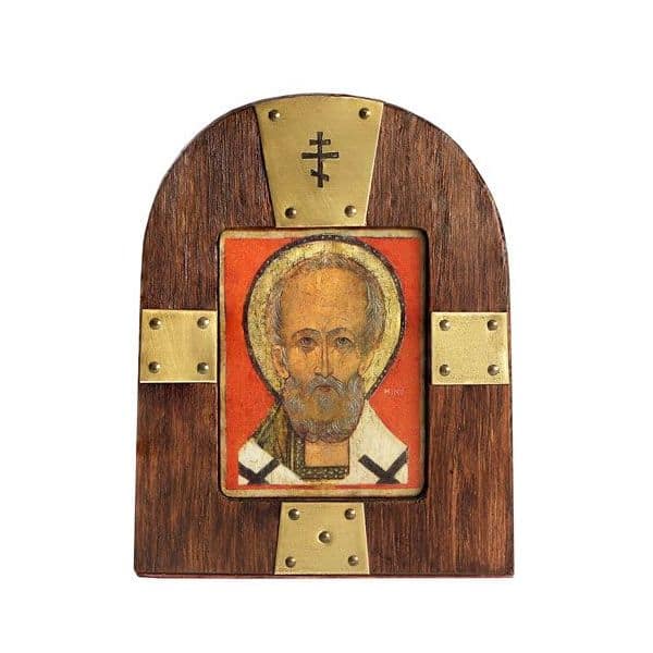 Икона настольная Св.Николай Чудотворец/ латунные вставки