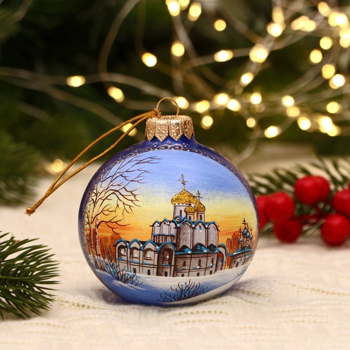 7139264 Шар новогодний ручная роспись Покровский монастырь 8 см