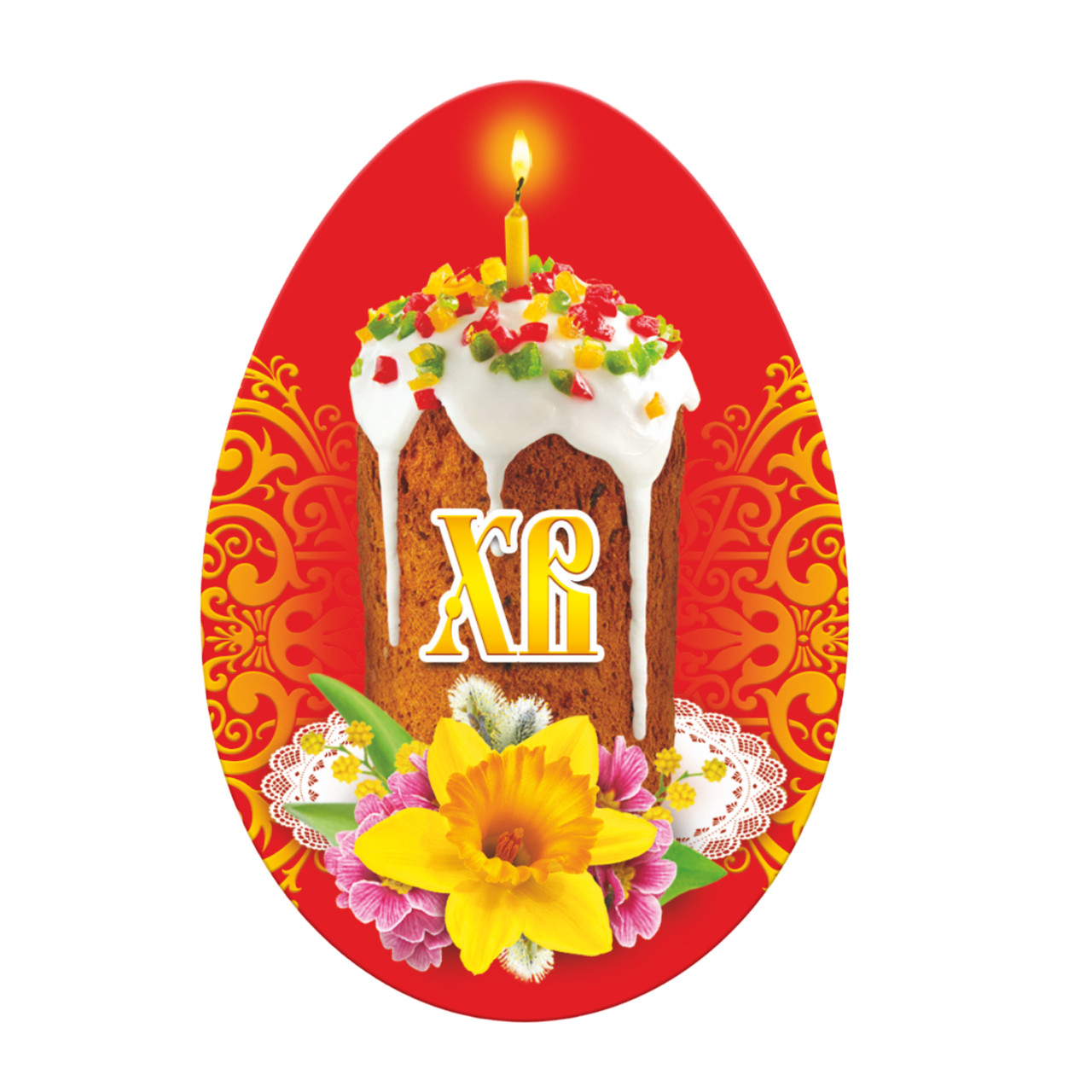 Магнит на картоне/ 55*80, яйцо, ХВ Кулич на красном