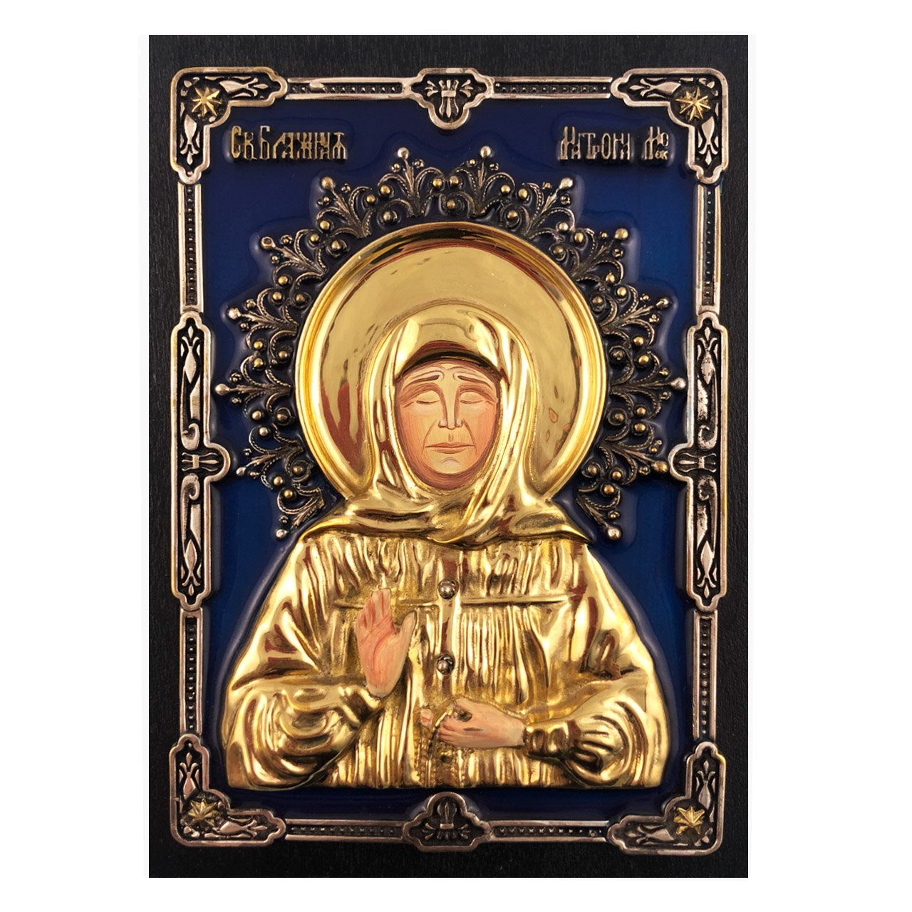 Икона Св.Матрона Моск/ 10*13,5/ посеребр, эмаль, чернение