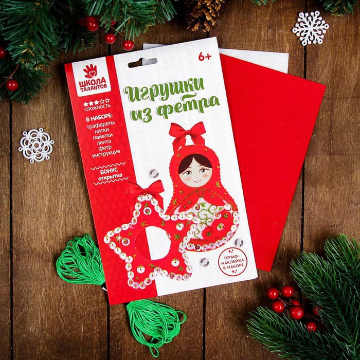 3599679 Новогодние игрушки из фетра/ Матрешка и звездочка