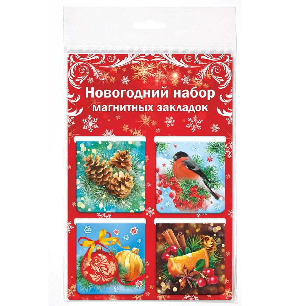 Набор магнитных закладок НГ красная подложка, 4шт