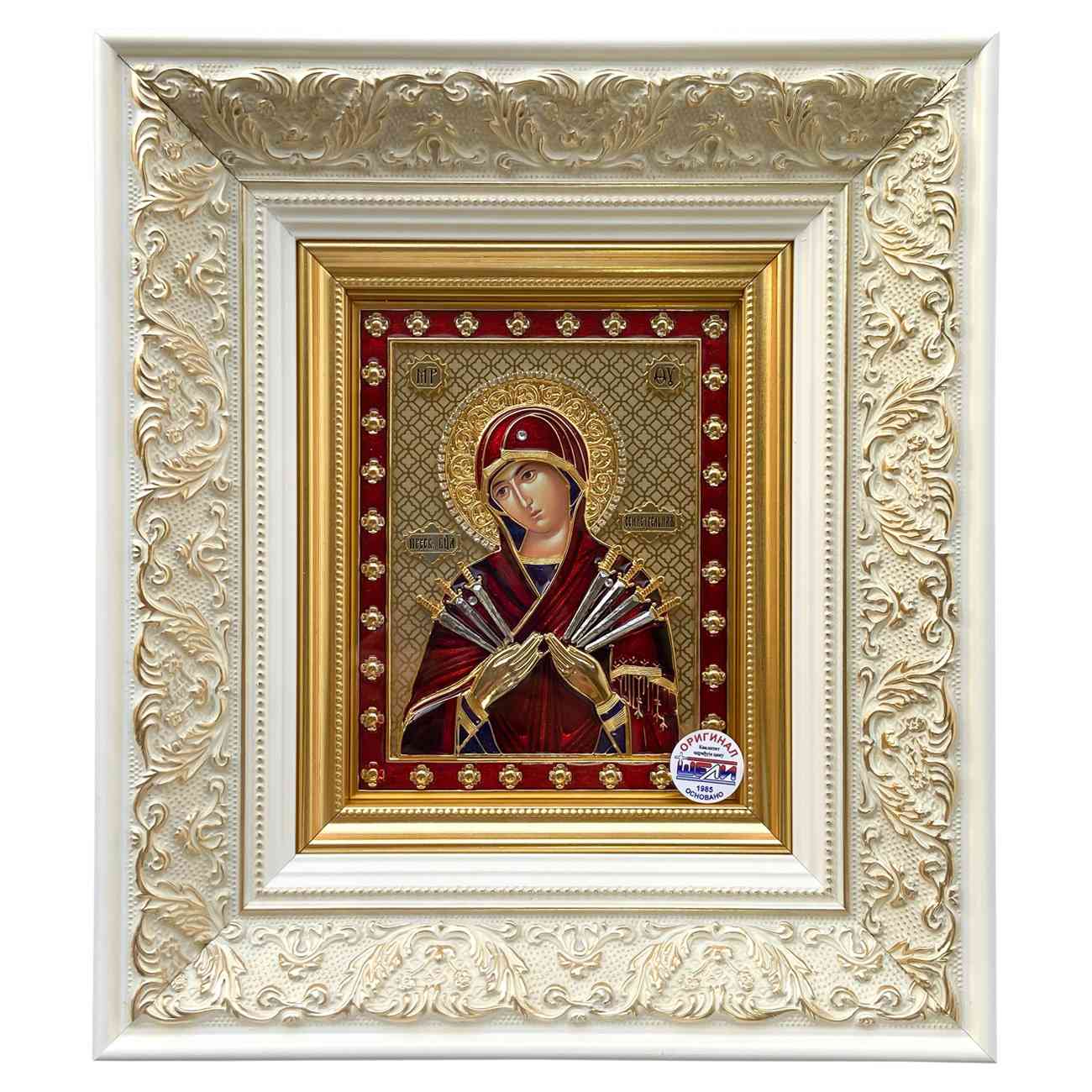 Икона БМ Семистрельная 23*27 белая рамка