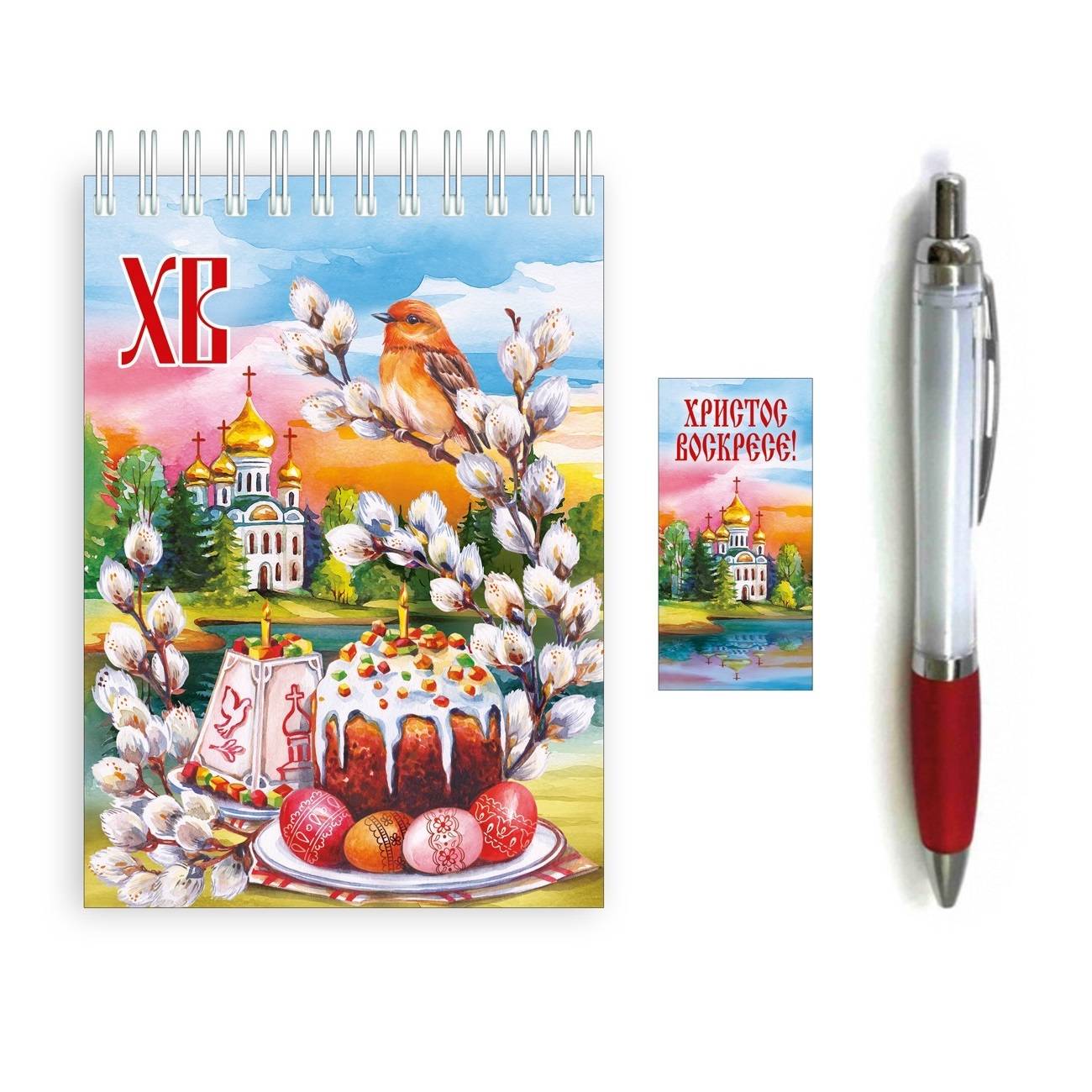 Набор блокнот 105*148 см+ручка/ ХВ, Зарянка на вербе