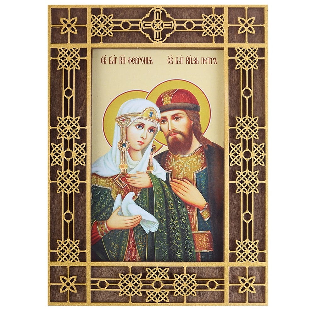 Икона Св.Петр и Феврония резная рамка