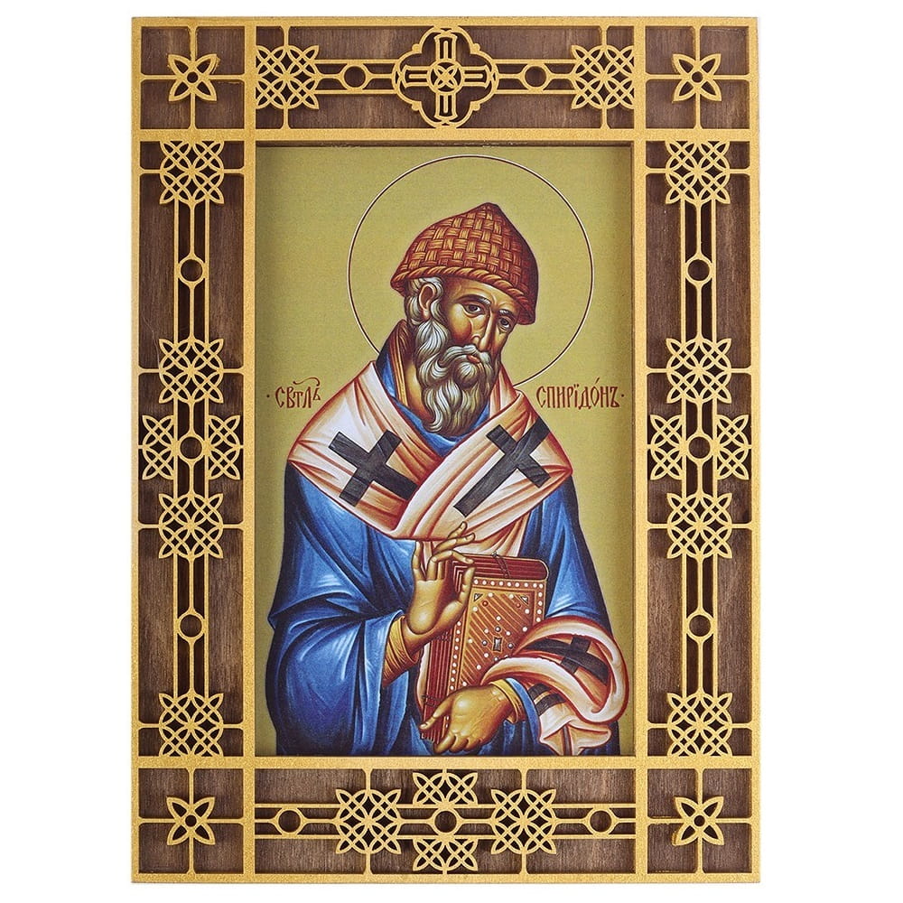 Икона Св.Спиридон Тримифунтский резная рамка